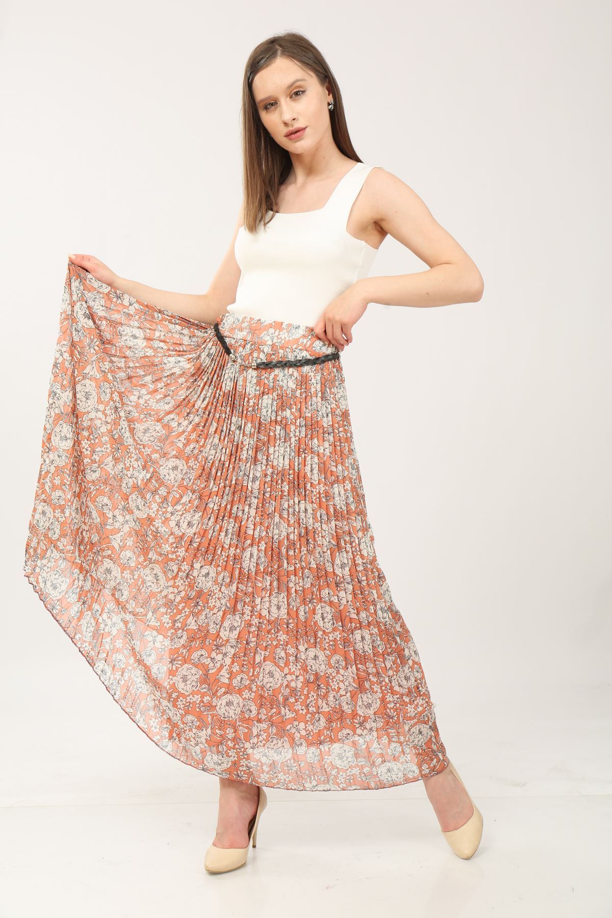 Desenli Pileli Tül Etek