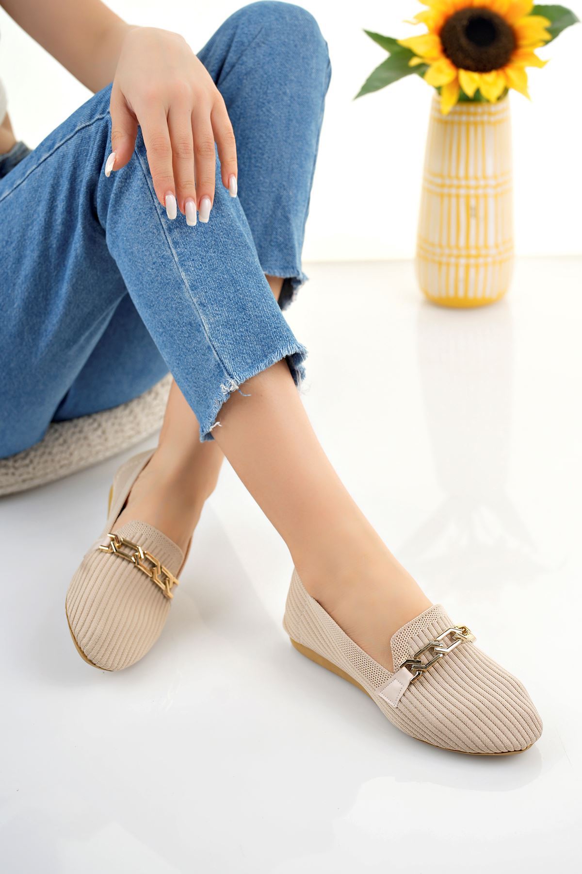 Topan Kalıp Tokalı Triko Ten Babet