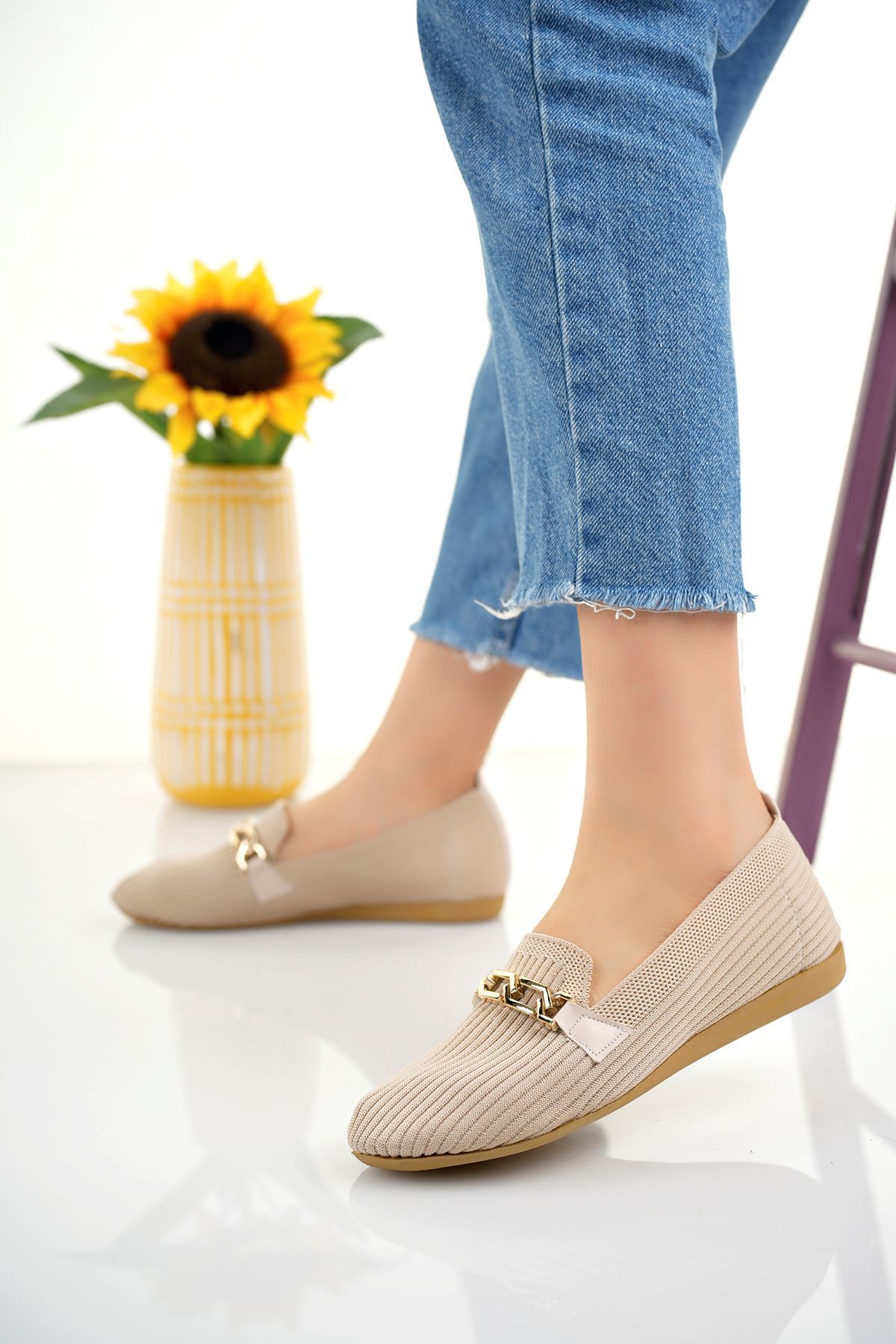 Topan Kalıp Tokalı Triko Ten Babet