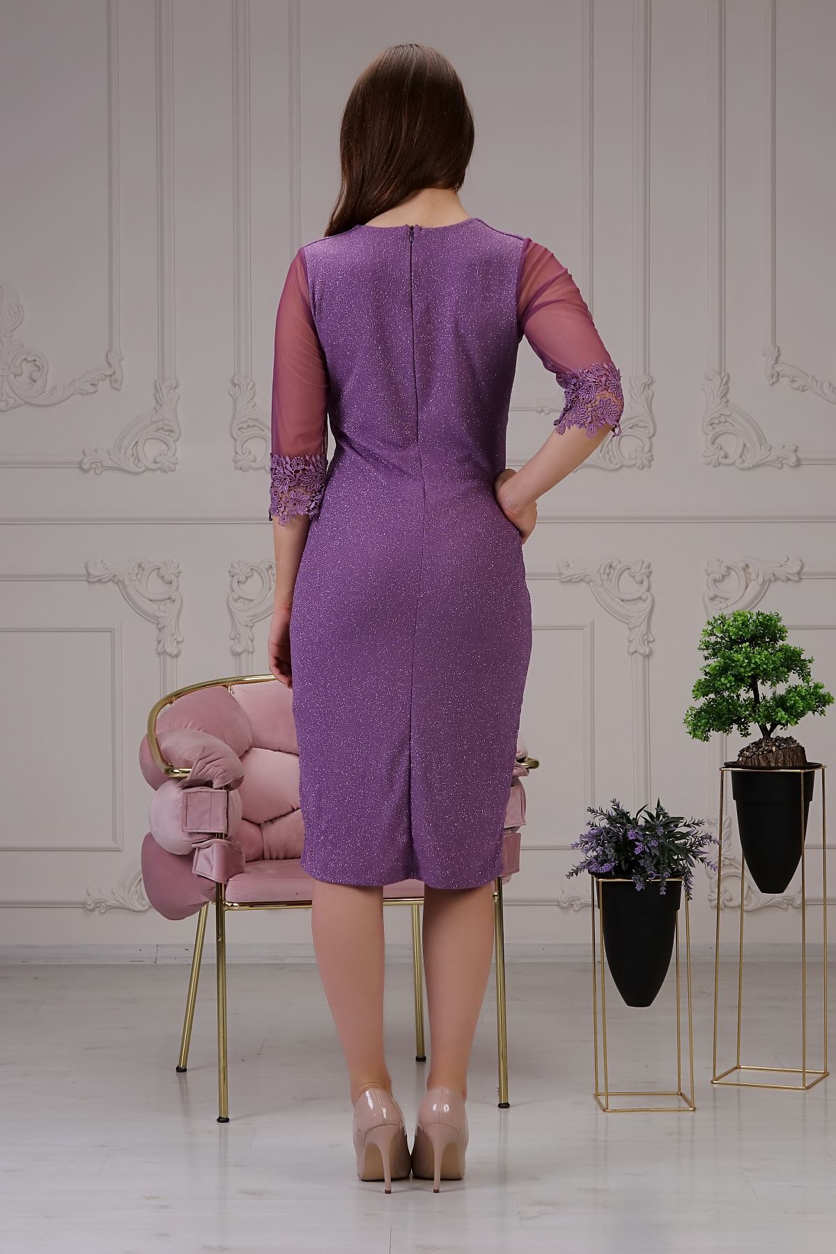 Önü Pileli Büyük Beden Kadın Abiye