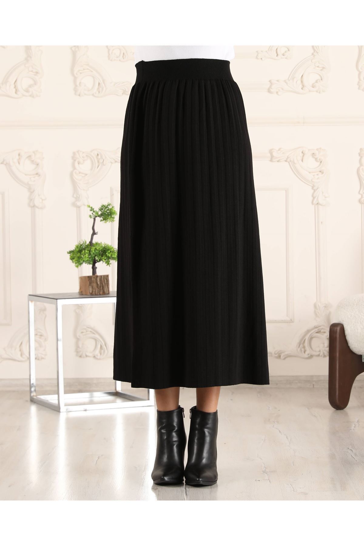 Beli Lastikli  Pileli Kadın Etek