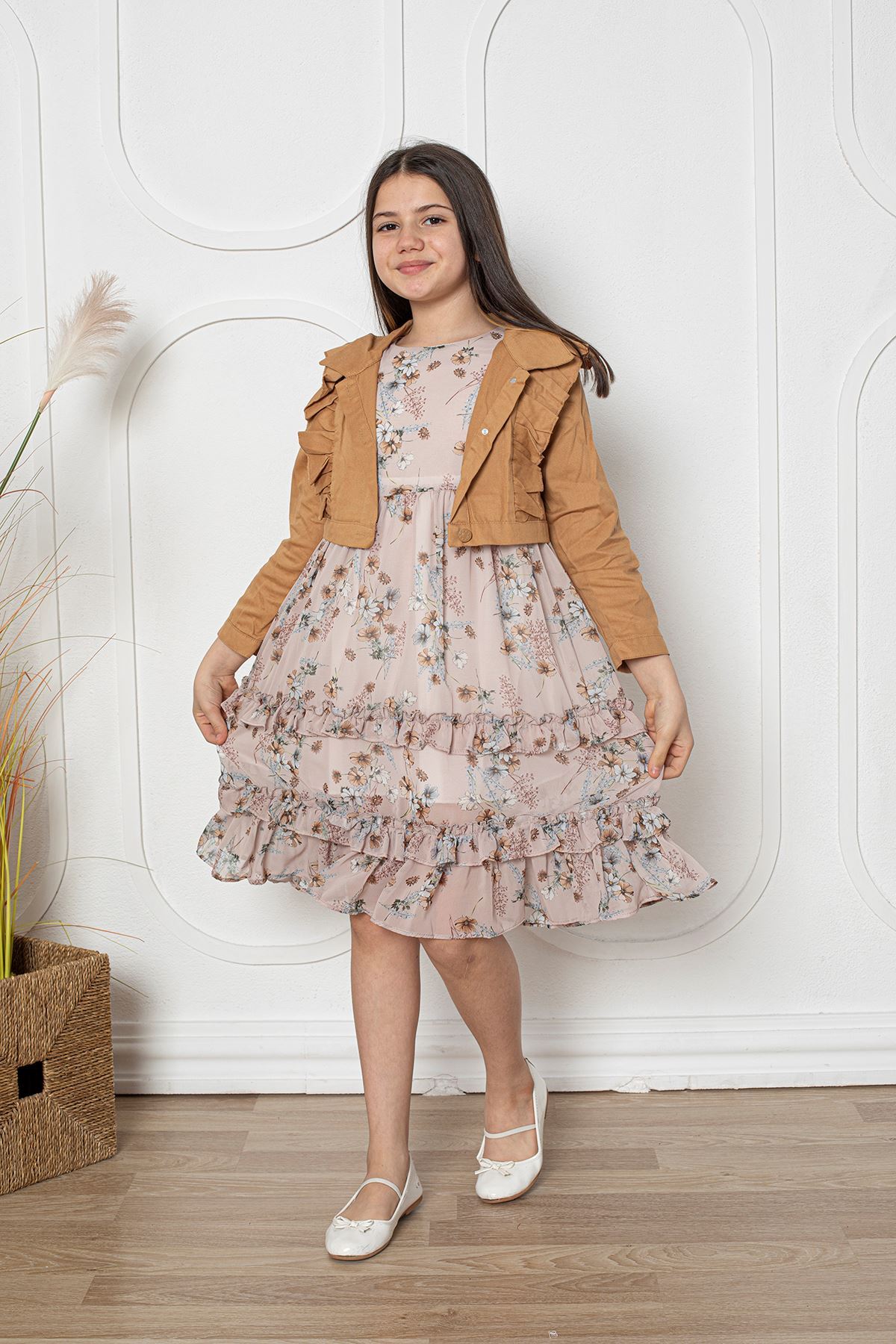 Gabardin Ceketli Kız Çocuk Elbise