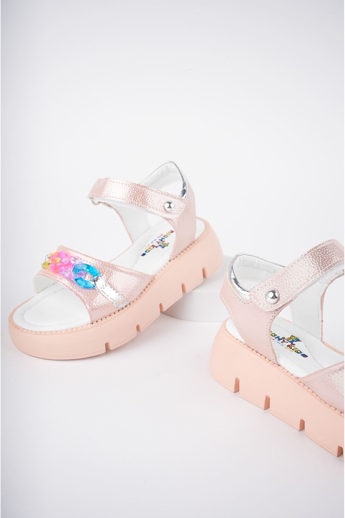 Renkli Tokalı Pudra Bebe Sandalet