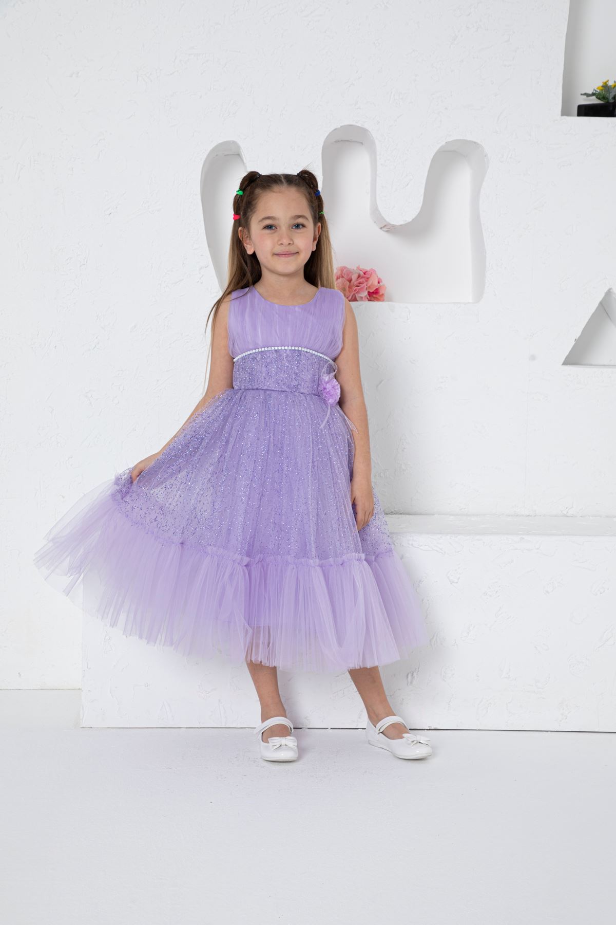 Önü Taşlı Simli Kız Çocuk Abiye