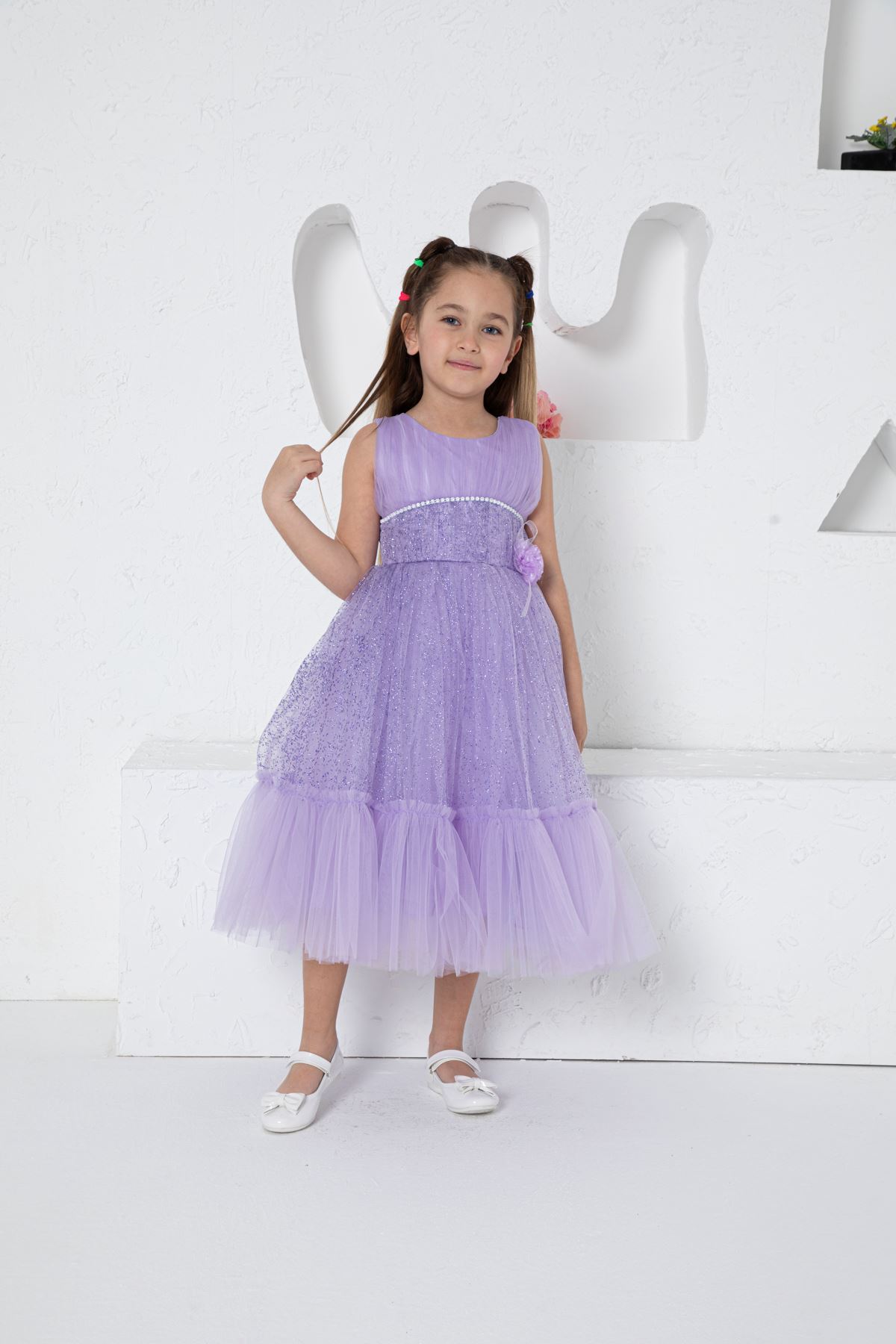 Önü Taşlı Simli Kız Çocuk Abiye