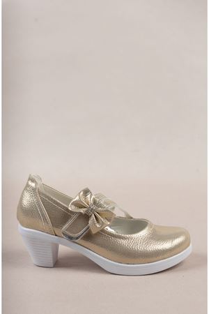 Topuklu Çatal Baretli Altın Kız Çocuk Ayakkabı