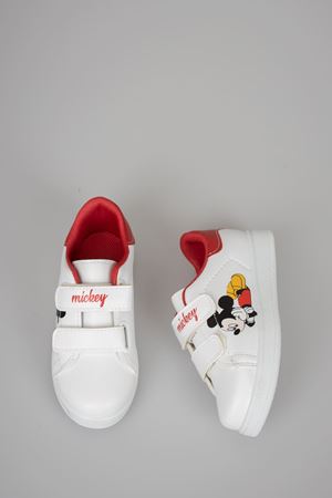 Baskılı Beyaz Garnisi Kırmızı Bebe Ayakkabı