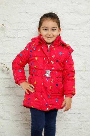 Kapşonlu İçi Polar Renkli Yonca Baskılı Şişme Mont