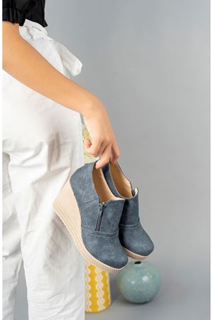 Dolgu Taban Yandan Fermuarlı Lacivert Kot Ayakkabı