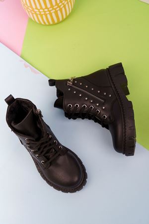 Yan Fermuarlı Siyah Çocuk Postal Bot