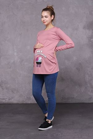 Uzun Kollu Baskılı Hamile Tişört