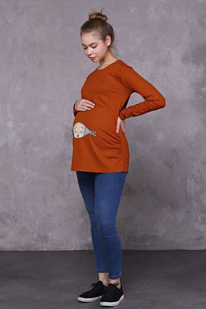 Uzun Kollu Baskılı Hamile Tişört