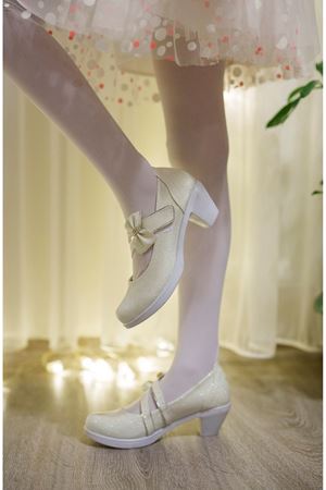 Topuklu Sedef Simli Kız Çocuk Ayakkabı