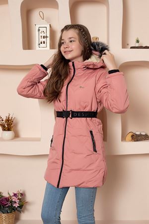 Kapşonlu İçi Yünlü Kız Çocuk Mont