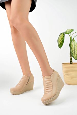 Dolgu Taban Fermuarlı Nut Cilt Kadın Ayakkabı