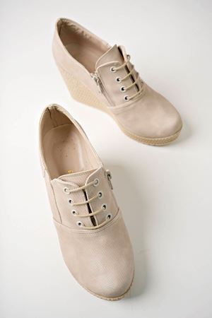 Dolgu Topuk Fermuarlı Krem Kot Kadın Ayakkabı