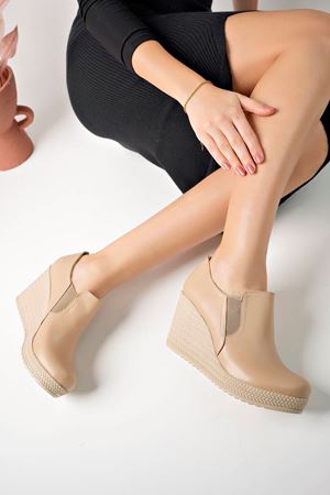 Dolgu Taban Çift Lastikli Nut Cilt Ayakkabı