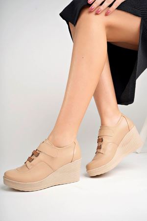 Dolgu Topuk Nut Cilt Ayakkabı