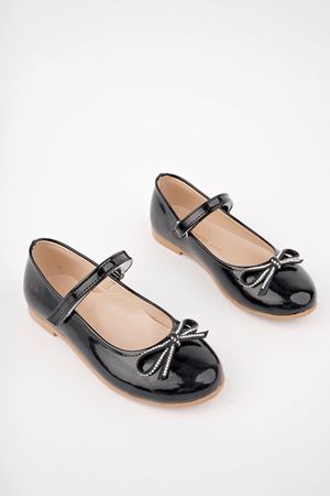 Bıyık Fiyonk Siyah Rugan Kız Çocuk Ayakkabı