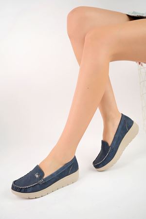 Dolgu Taban Ortopedik Ped Lacivert Kot Kadın Ayakkabı