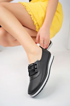 Ortopedik Pedli Lazerli Siyah Ayakkabı