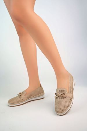 Dolgu Taban Lazerli Krem Kot Kadın Ayakkabı