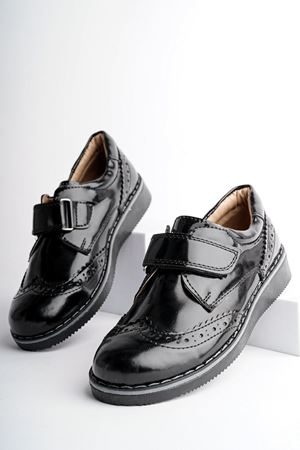 Ortopedik Termo Taban Cırtlı Siyah Rugan Çocuk Ayakkabı