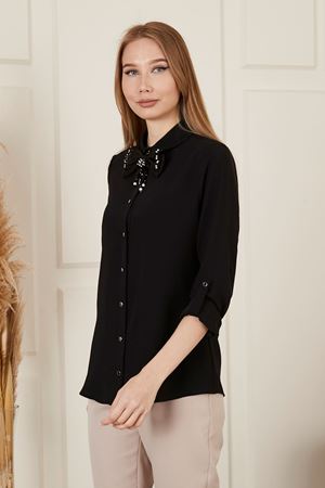 Katlama Kol Yakası Fiyonklu Kadın Gömlek