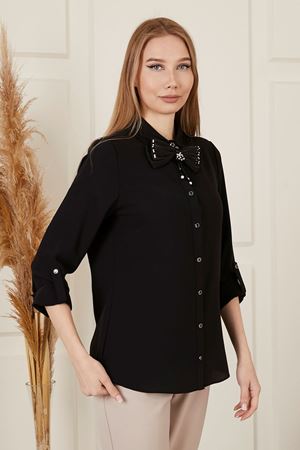 Katlama Kol Yakası Fiyonklu Kadın Gömlek