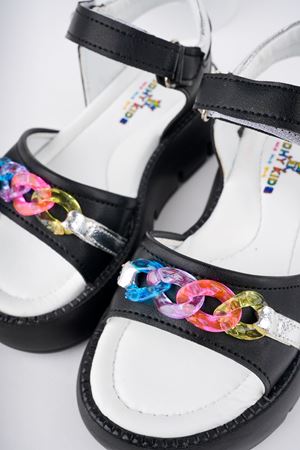 Renkli Tokalı Siyah Kız Çocuk Sandalet