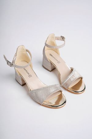 Topuklu Tek Bant Taş Biyeli Altın Kız Çocuk Ayakkabı