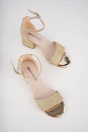 Topuklu Tek Bant Arka Kapalı Altın Kız Çocuk Sandalet