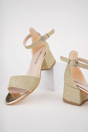 Topuklu Tek Bant Arka Kapalı Altın Kız Çocuk Sandalet