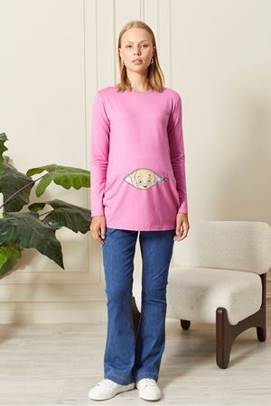 Uzun Kollu Baskılı Hamile Tişört