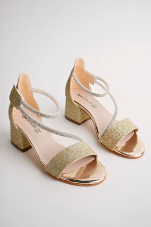 Topuklu Biyesi Taşlı Altın Kız Çocuk Ayakkabı