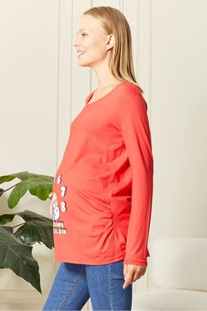 Uzun Kollu Baskılı Hamile Tişört