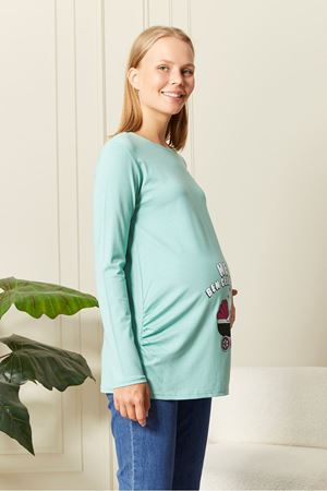 Uzun Kollu Baskılı Hamile Tişört