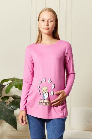 Uzun Kollu Baskılı Hamile Tişört