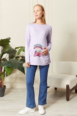 Uzun Kollu Baskılı Hamile Tişört