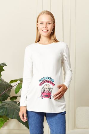 Uzun Kollu Baskılı Hamile Tişört