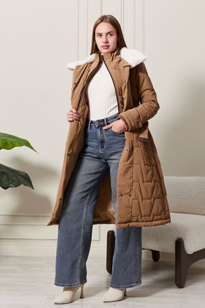 Uzun Kapitone Taba Kadın Kaban