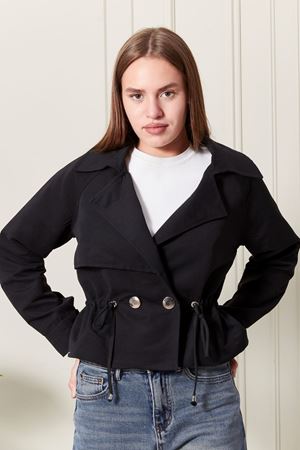 Siyah Kısa Kadın Trençkot