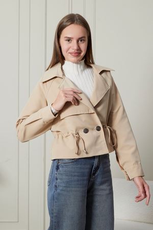 Bej Kısa Kadın Trençkot