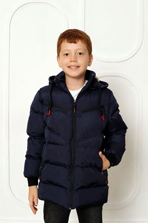 Kapşonlu İçi Yünlü Lacivert Çocuk Kaban