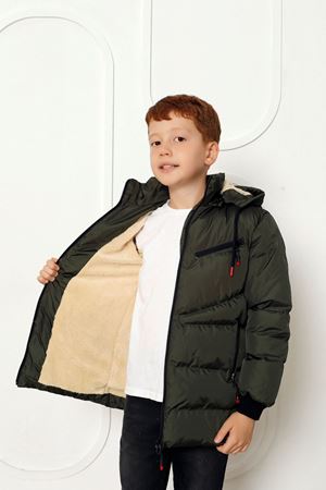 Kapşonlu İçi Yünlü Haki Çocuk Kaban