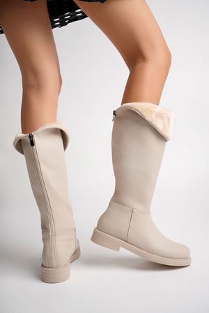 Arka Fermuarlı Ten Cilt Kadın Çizme
