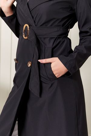 Uzun Siyah Kadın Trençkot