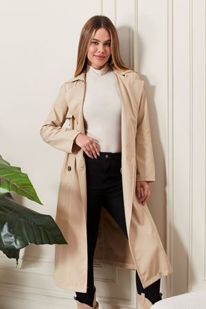 Uzun Krem Kadın Trençkot