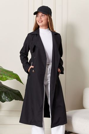 Uzun Siyah Kadın Trençkot