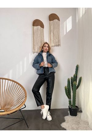 Kısa Fermuarlı Kot Mont